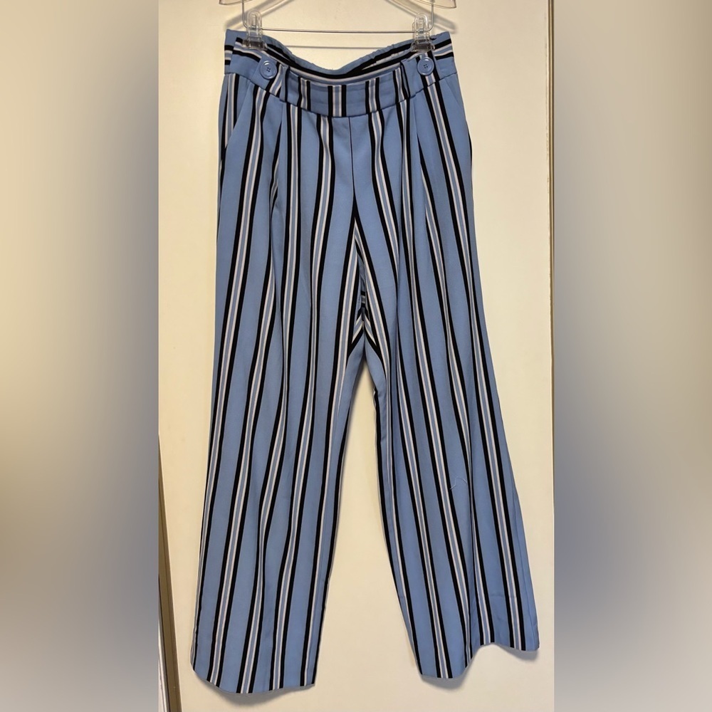 NWOT Flowy Striped Blue and Black Pants size Large